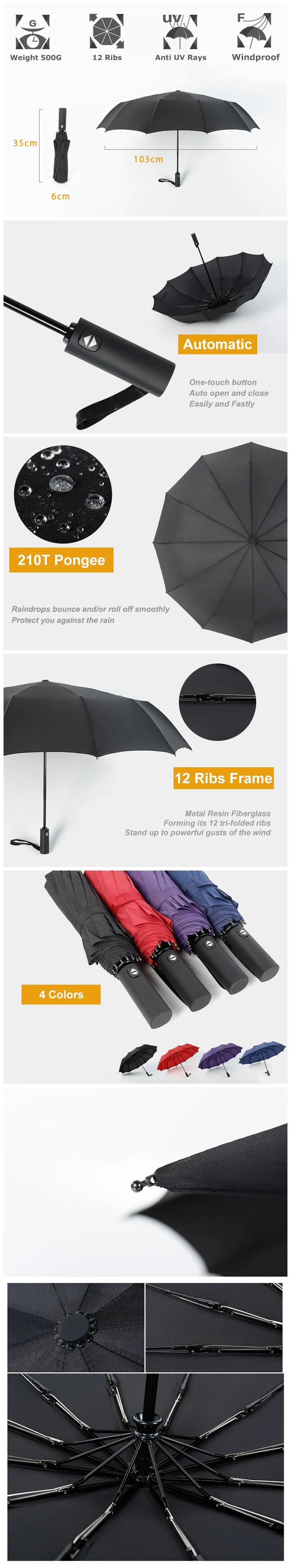 Amazon Best Selling 12K Wholesale Promotion Fashion Sunshade Automatic 23 Inch Big Size 2 Person Custom Logo Size and Color Pongee 3 Folding Umbrella