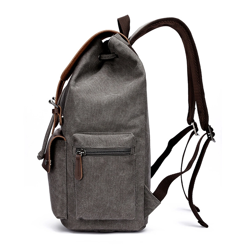 Custom Cotton Waxed Canvas Leather Laptop Bag Vintage Travel Hiking Duffle Backpack for Men