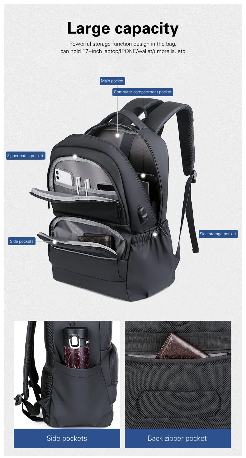 Custom Business Waterproof Laptop Bags School Travel USB Charging Men Smart Backpack