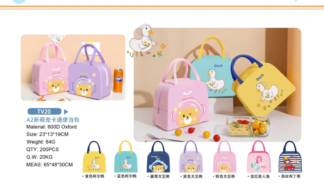 Cute Printed Kids Big Capacity Portable Picnic Bags Thermal Storage Lunch Bag