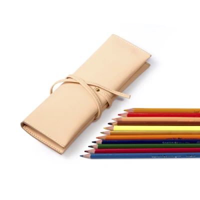 Wholesale Classical Style Genuine Leather Pencil Bags Pencil Case Roll PU Leather Pen Bag