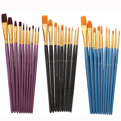 Custom Logo Artist Paint Brush High Quality Nylon Hair Wood Black Handle Watercolor Acrylic Oil Brush Painting Art Supplies