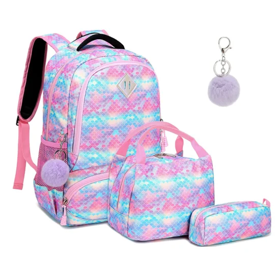 Fashion Girls Sequins School Backpack Glitter Elementary Students School Bag with Lunch Box Pencil Case